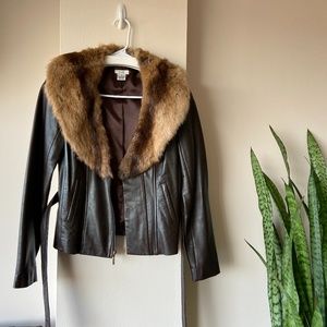 Genuine Lambskin Leather Jacket with Rabbit Fur